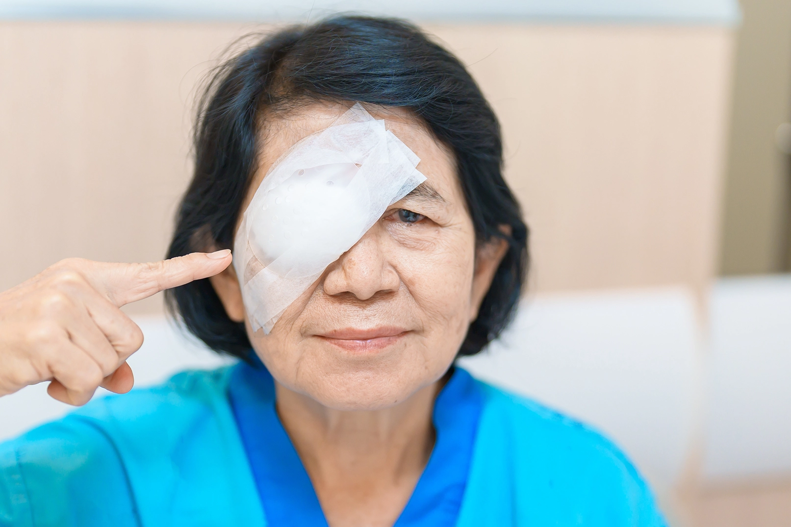 A woman after glaucoma treatment